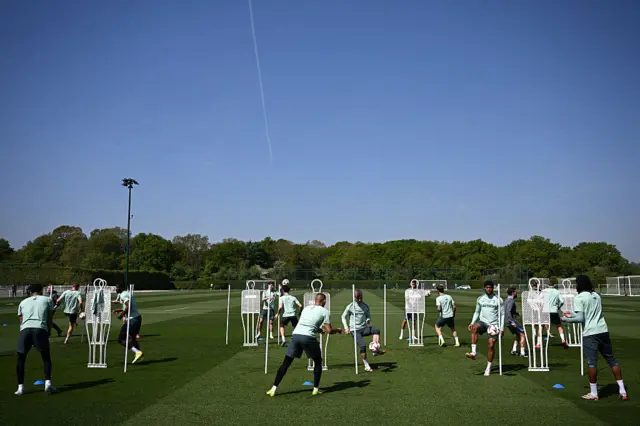 A general view during a training session ahead of their UEFA Europe League 2024/25 semi final.