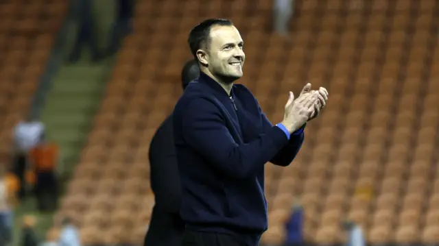 Chris Davies, Manager of Birmingham City applauds fans