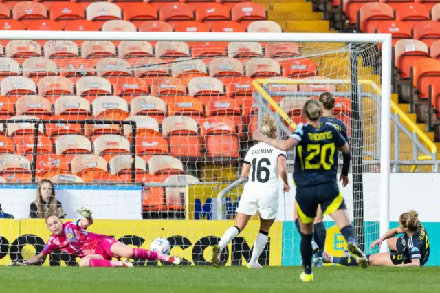 Sophie Howard scores an own goal to make it 2-0 to Germany