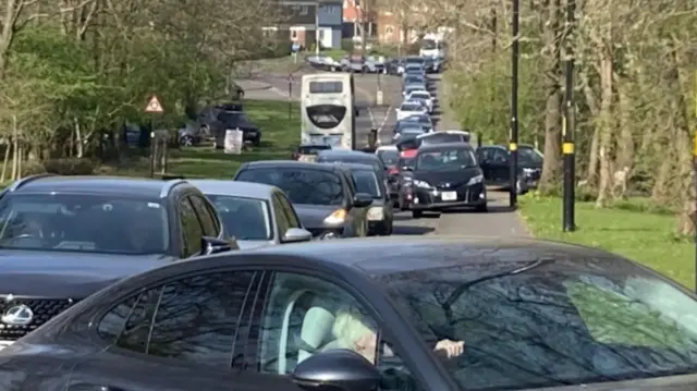 A long queue of cars