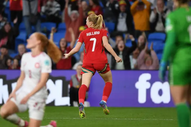 Ceri Holland celebrates