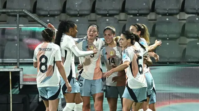 Spain celebrate a goal
