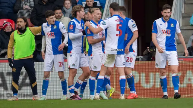 Blackburn celebrate the goal in the 1-0 win over Middlesbrough in the FA Cup third round in January