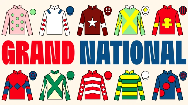Jockeys' silks for some of the runners in the Grand National