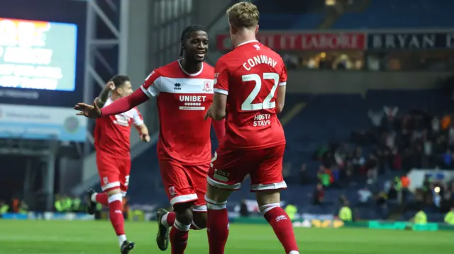 Samuel Iling-Junior of Middlesbrough celebrates scoring to make it 0-2