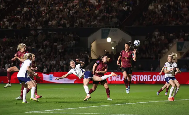 Lucy Bronze of England scores her team's first goal
