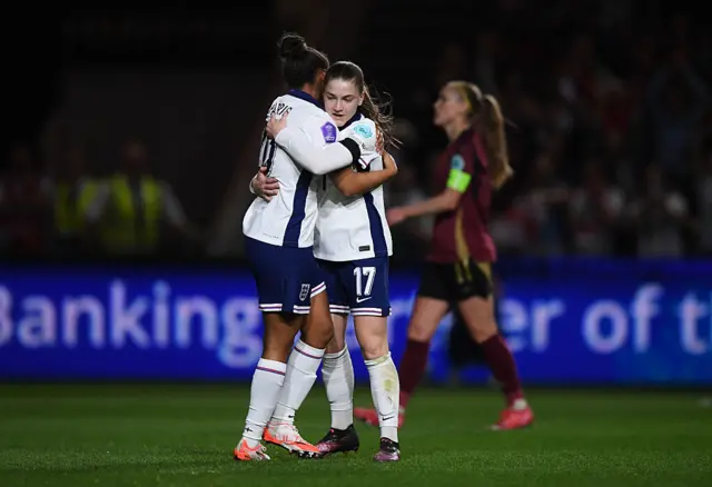 ess Park of England celebrates with teammate Nikita Parris after scoring