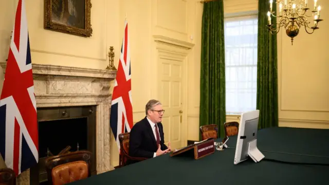 Prime Minister Sir Keir Starmer hosts a video conference call in Downing Street, London