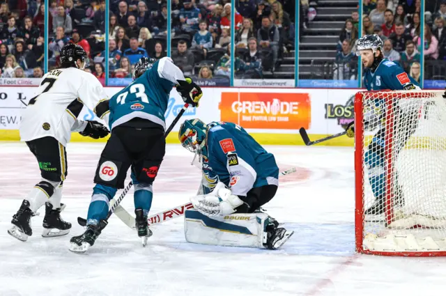 Jackson Whistle makes a first period save