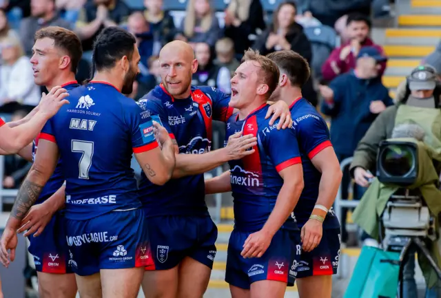 Hull KR celebrate Jez Litten's try