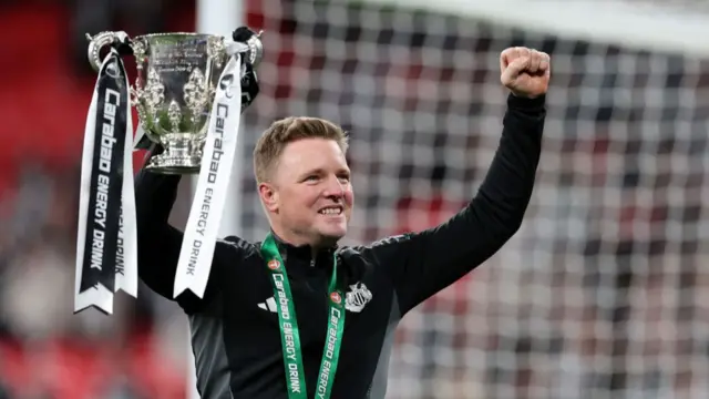 Eddie Howe lifting the EFL Cup