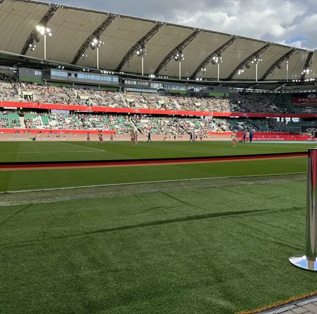 Pitchside view from Wolfsburg Arena