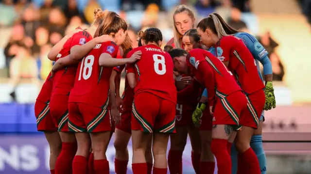 Wales players huddle