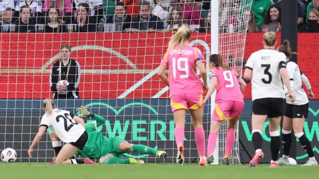Caroline Weir scores for Scotland against Germany