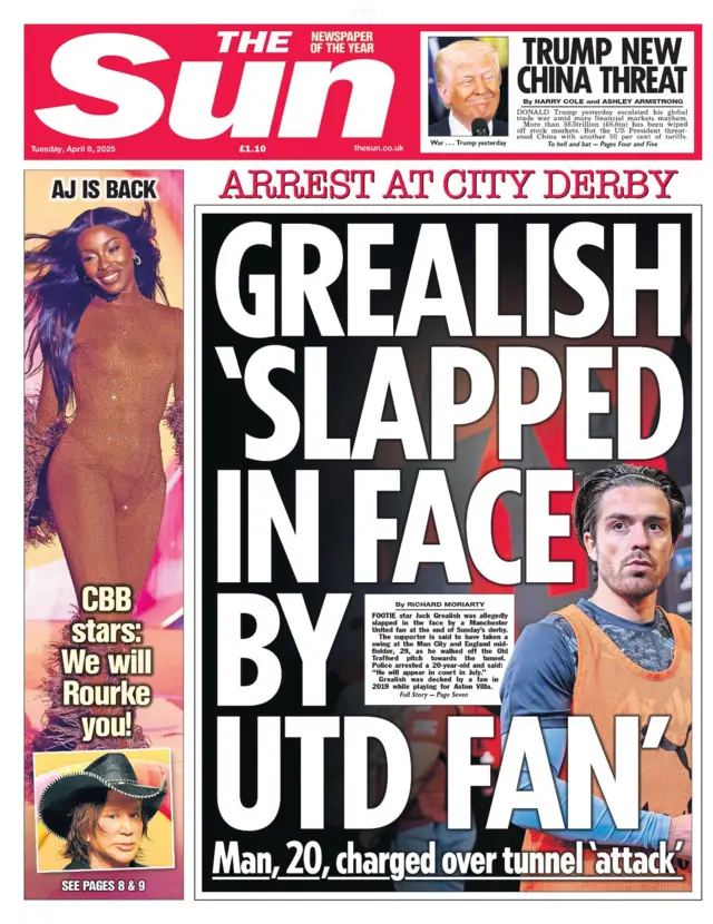 The front page of Tuesday's edition of The Sun