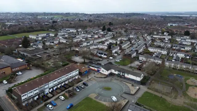 An aerial photograph taken with a drone of housing estates in Runcorn