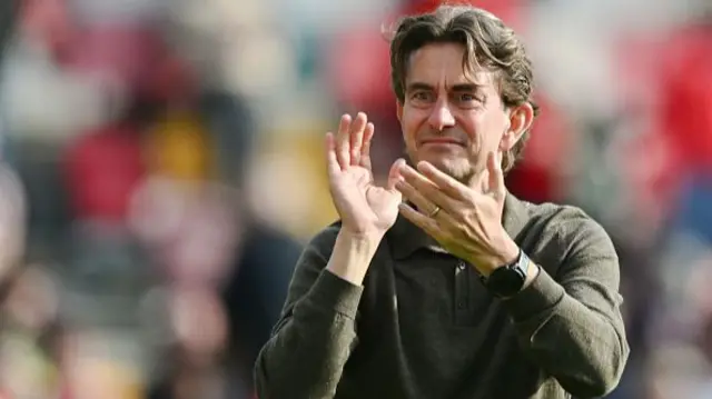 Thomas Frank manager of Brentford applauds the fans