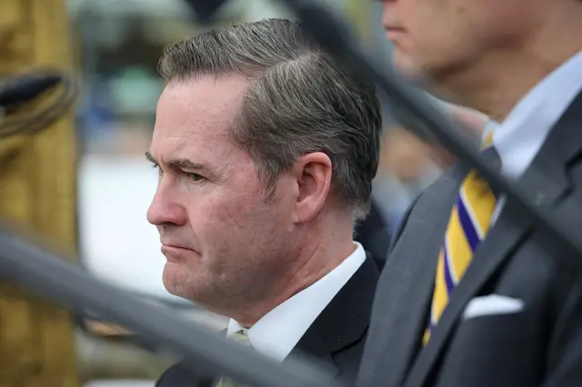 US National Security Advisor Michael Waltz sits during a press briefing