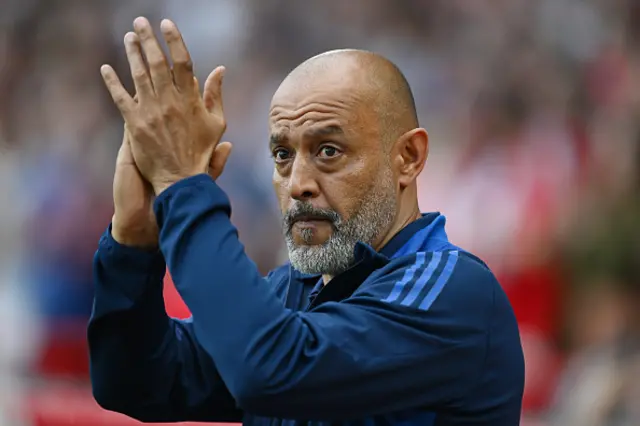 Nuno Espirito Santo, Manager of Nottingham Forest, acknowledges the fans
