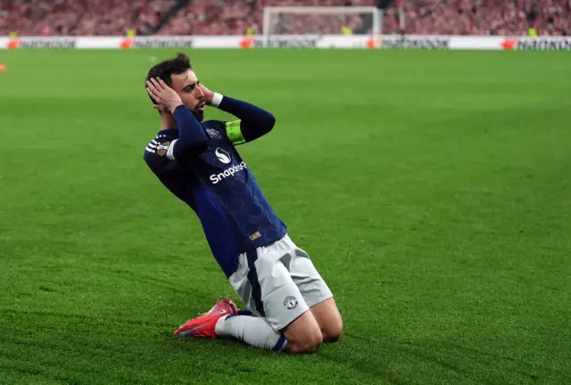 Manchester United's Bruno Fernandes celebrates scoring their side's second goal of the game