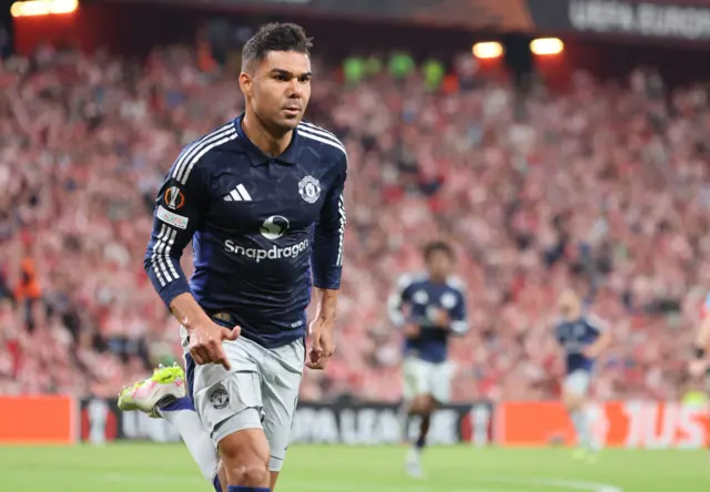 Casemiro of Manchester United celebrates after scoring the 0-1 opening goal.