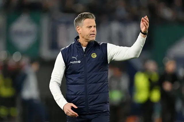 Kjetil Knutsen, Head Coach of FK Bodo/Glimt, gestures during the UEFA Europa League 2024/25 Quarter Final Second Leg match between S.S. Lazio and FK Bodo/Glimt at Stadio Olimpico on April 17, 2025 in Rome, Italy.