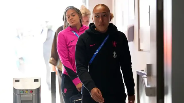 Lauren James of Chelsea arrives at the stadium prior to the UEFA Women's Champions League semifinal first leg match between FC Barcelona and Chelsea FC Women at Estadi Johan Cruyff