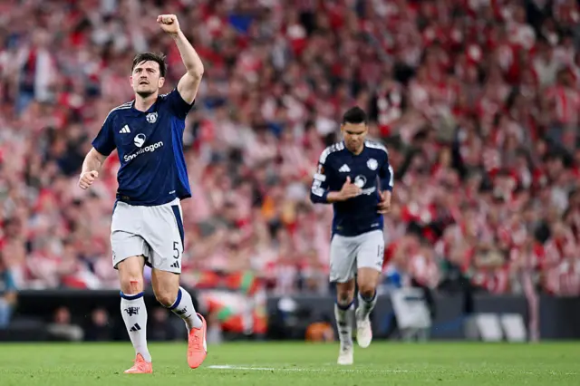 Harry Maguire punches the air
