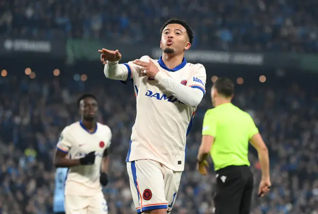 Jadon Sancho of Chelsea celebrates scoring