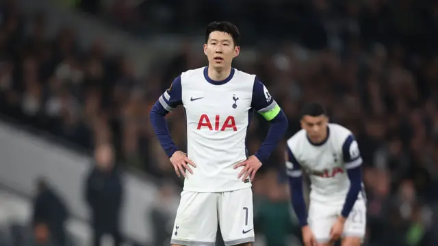 Tottenham Hotspur's Son Heung-Min during the UEFA Europa League 2024/25 Quarter Final First Leg match between Tottenham Hotspur and Eintracht Frankfurt at Tottenham Hotspur Stadium.