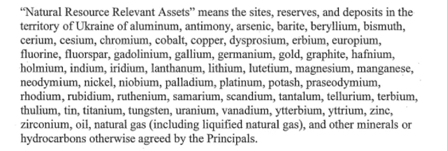 A screengrab of the minerals deal appendix