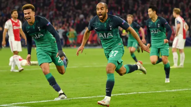Lucas Moura celebrates after scoring the winner for Spurs against Ajax