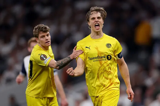 Ulrik Saltnes of FK Bod/Glimt celebrates scoring his team's first goa