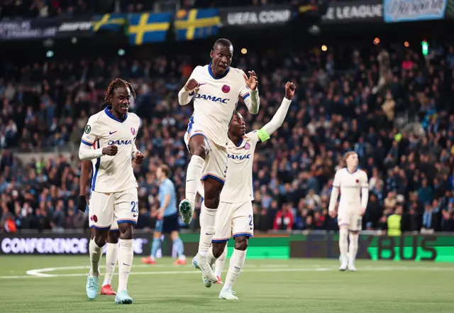 Nicolas Jackson of Chelsea celebrates scoring his team's fourth goal