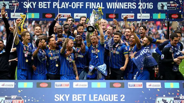 AFC Wimbledon celebrate at Wembley in 2016