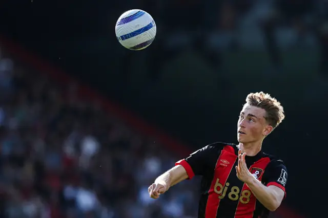 Dean Huijsen eyes the ball