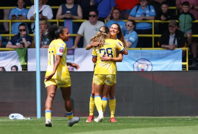 Crystal Palace's Mille Gejl celebrates scoring their second goal with Katie Stengel