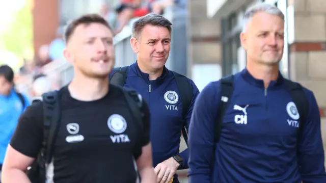 Stockport boss Dave Challinor arrives