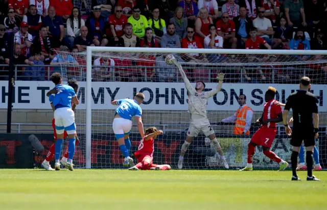 Stockport County's Fraser Horsfall scores