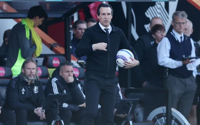 Aston Villa manager Unai Emery on the touchline