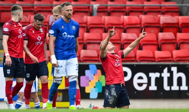 Alex Samuel celebrates his equaliser for Ross County