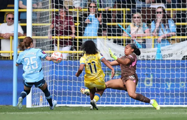 Crystal Palace's Ashleigh Weerden scores their first goal past Manchester City's Khiara Keating