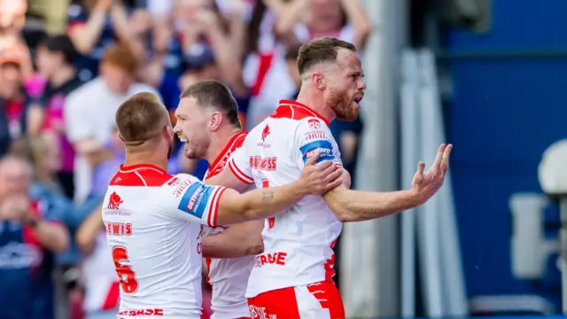Hull KR celebrate James Batchelor's try