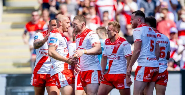 Hull KR celebrate James Batchelor's try