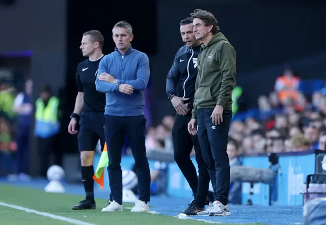 Thomas Frank, Manager of Brentford, speaks to Fourth official Dean Whitestone