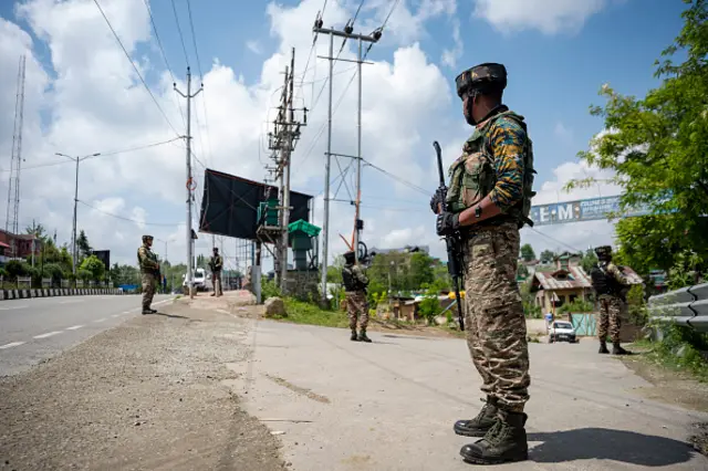 Indian security forces remain on high alert near Srinagar Airport following the explosions