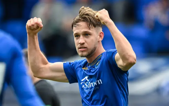 Daniels Balodis celebrates his St Johnstone goal