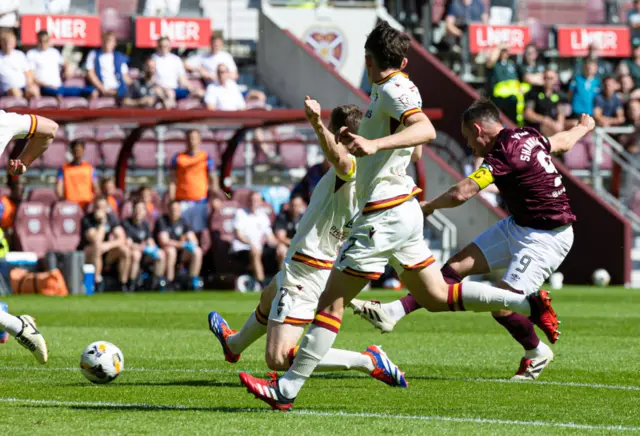 Hearts' Lawrence Shankland scores to make it 1-0 during a William Hill Premiership match between Heart of Midlothian and Motherwell at Tynecastle Park
