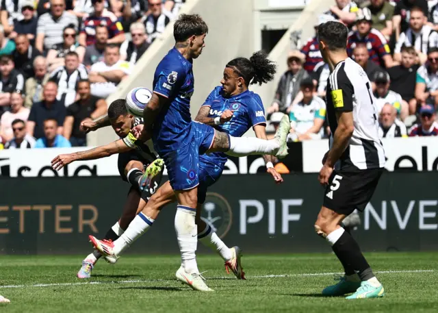 Newcastle United's Bruno Guimaraes scores their second goal