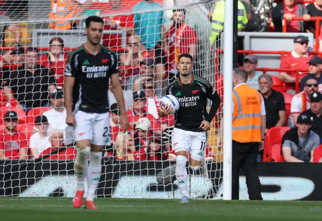 Arsenal's Gabriel Martinelli celebrates scoring their first goal